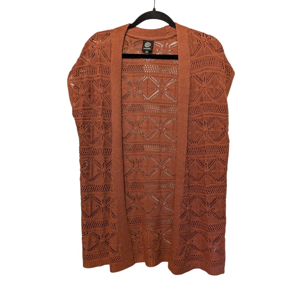 Bobeau Rust Orange Pointelle Knit Open Front Cardigan Vest MM2M37 XS